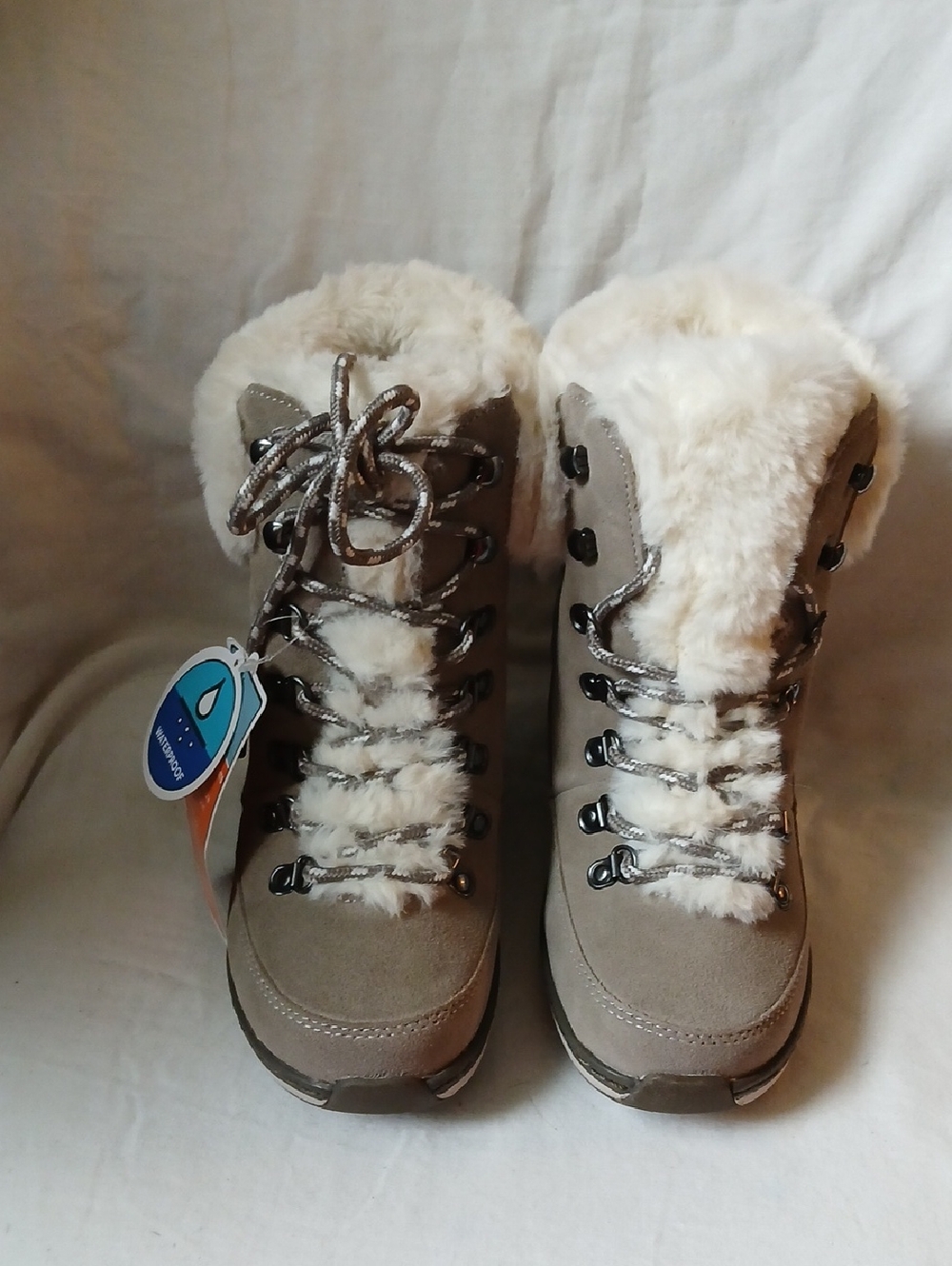 Aetrex Women's Taupe Faux-Fur Lace-Up Winter Boots